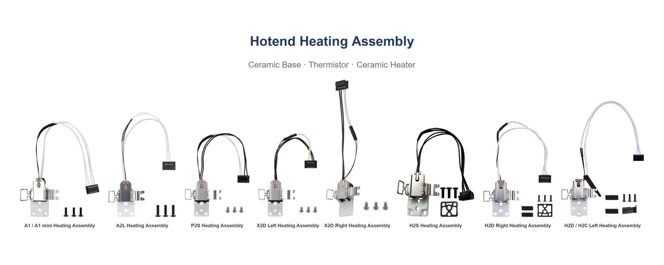 Hotend heating assemblies with ceramic base, heater block and thermistor for Bambu Lab A1, A2L, P2S, X2D, H2D and H2S